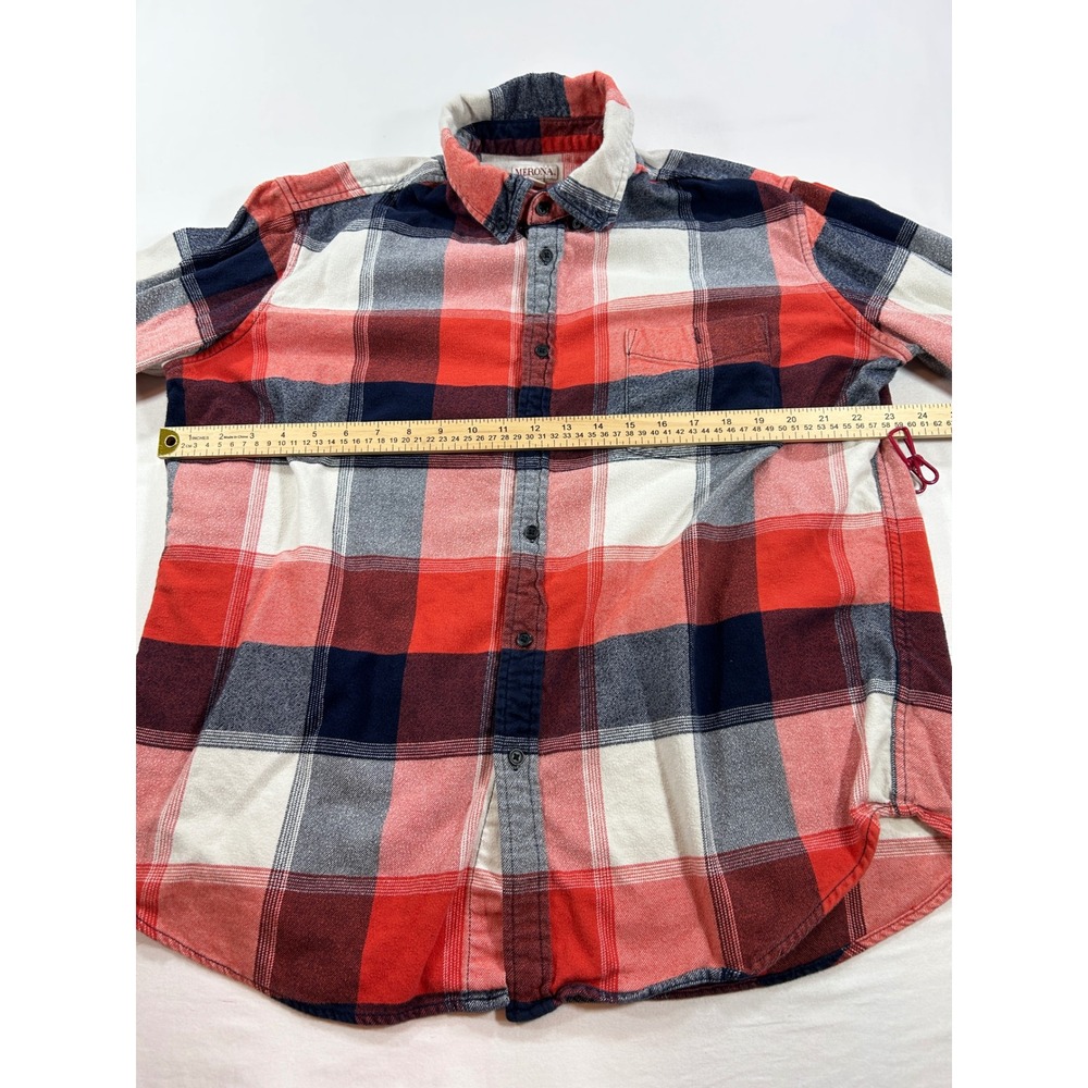 Merona Mens XL Red Blue White Plaid Flannel Button Down Shirt Long Sleeve - Picture 4 of 6